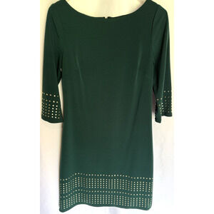 Jessica Howard Old Money Career Hunter Green Gold Studded Dress Sz 6